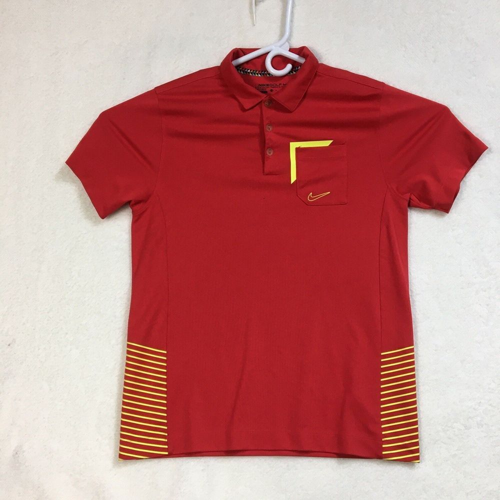 Nike Golf Womens Polo Golf Shirt Size XL Dri Fit Red Yellow Logo Activewear